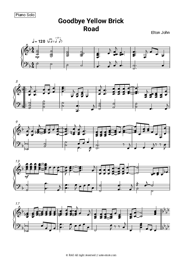 Elton John Goodbye Yellow Brick Road piano sheet music in NoteStore