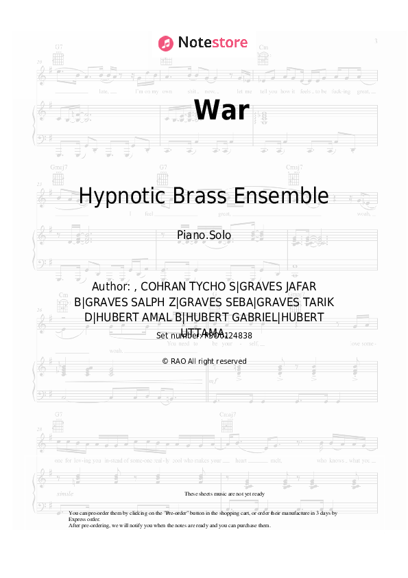 War piano sheet music Hypnotic Brass Ensemble in Piano