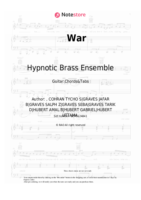 War chords and tabs Hypnotic Brass Ensemble in Guitar