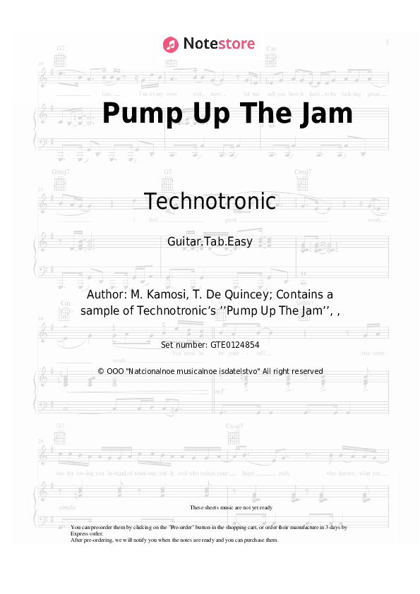 Technotronic Pump Up The Jam sheet music for piano download Guitar