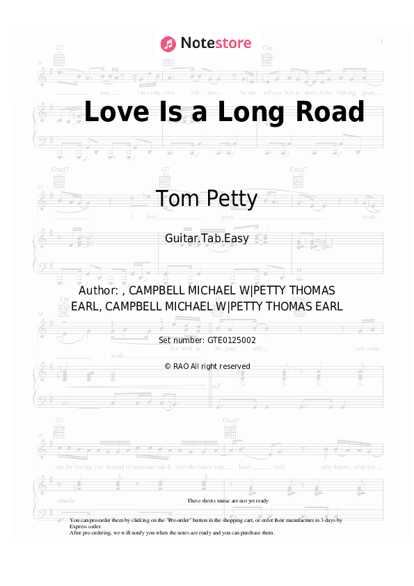 Tom Petty Love Is a Long Road guitar chords and tabs in NoteStore