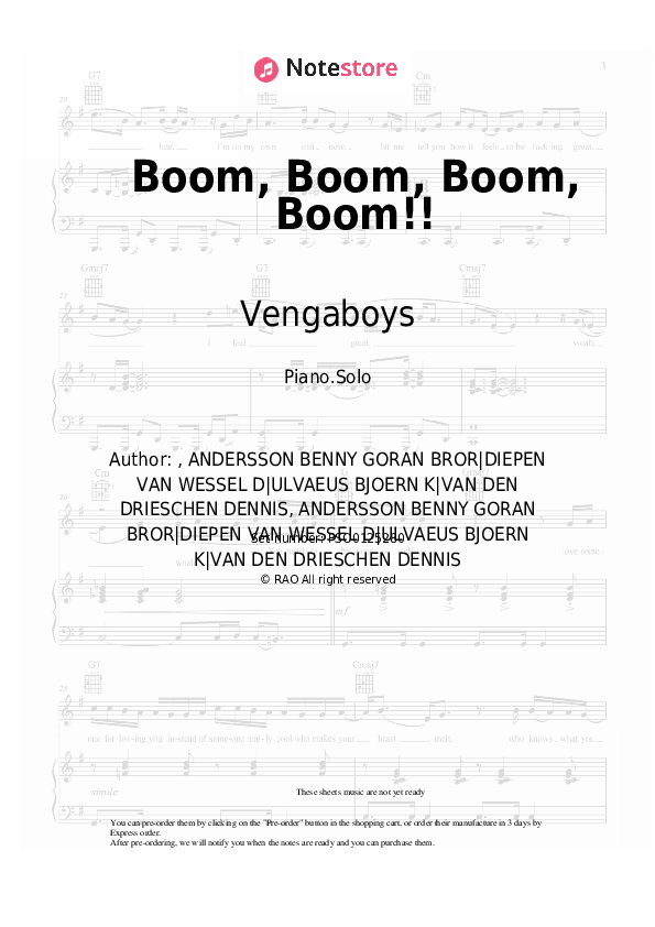 Vengaboys Boom, Boom, Boom, Boom!! piano sheet music in NoteStore