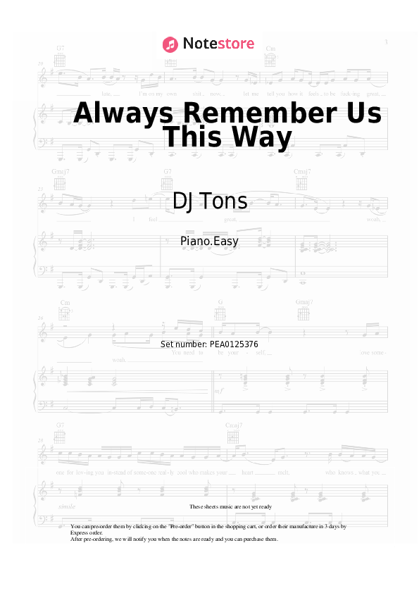 Always Remember Us This Way piano sheet music easy DJ Tons in Note