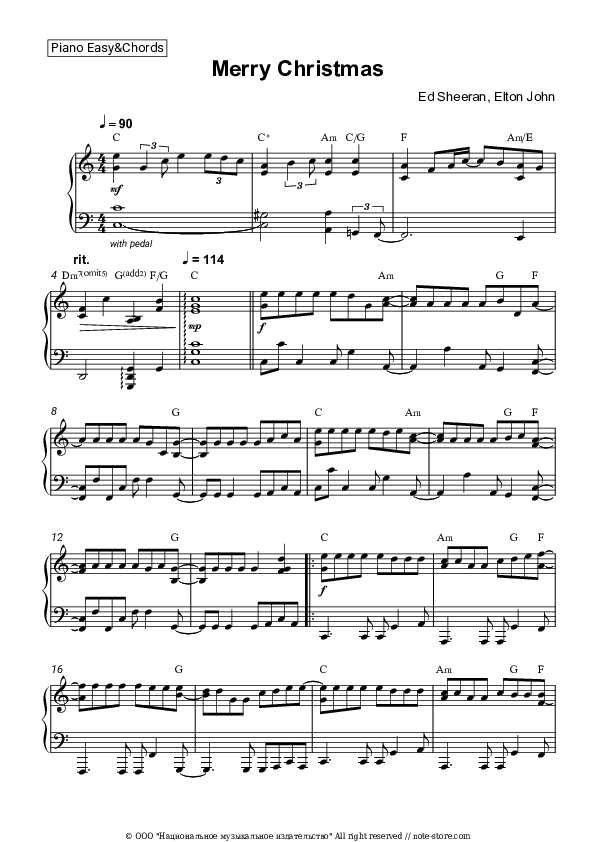 Ed Sheeran, Elton John Merry Christmas piano sheet music in Note