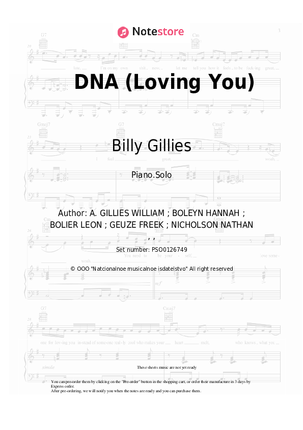 Billy Gillies, Hannah Boleyn DNA (Loving You) piano sheet music in