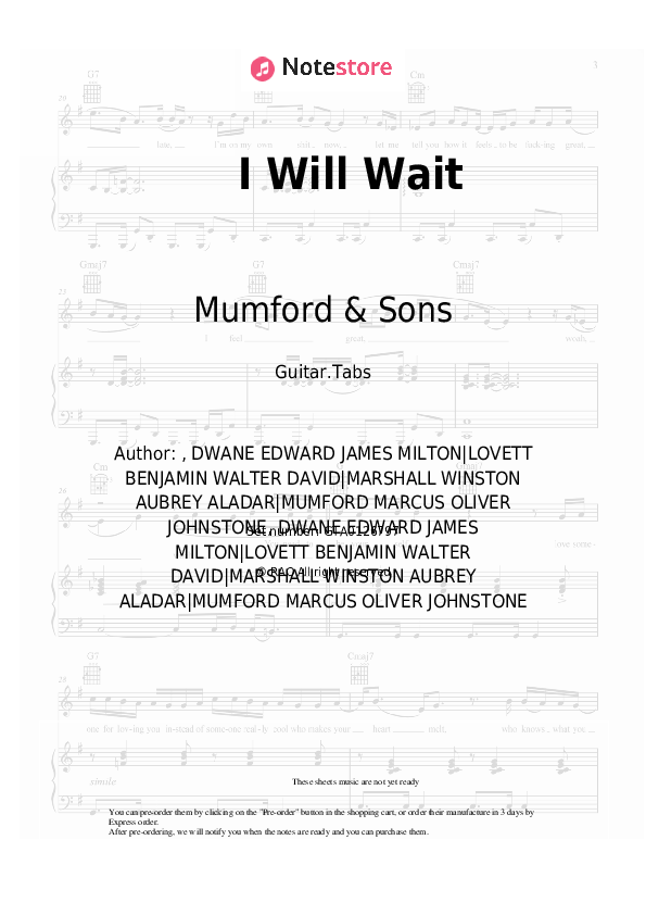Mumford & Sons I Will Wait chords, guitar tabs in NoteStore