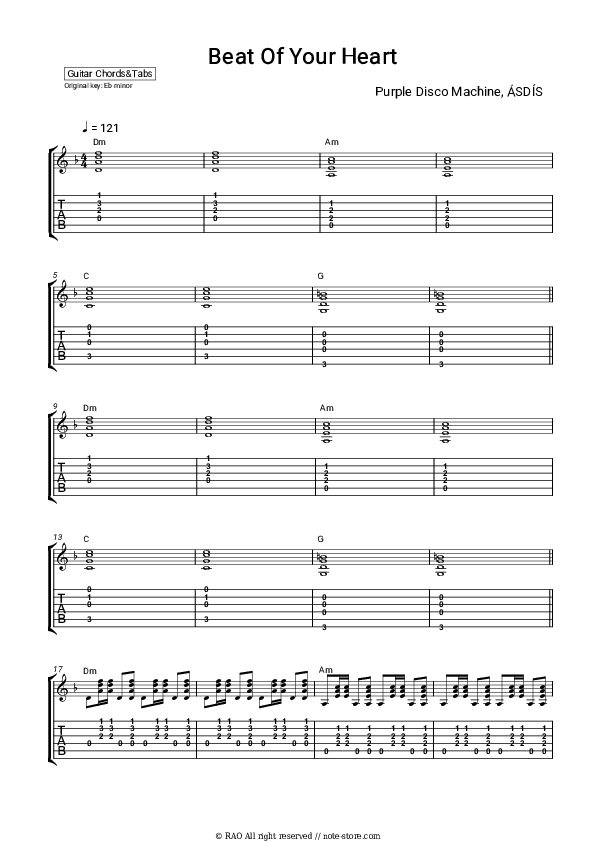 Beat Of Your Heart chords and tabs Purple Disco Machine, AsdIs in Guitar.Chords