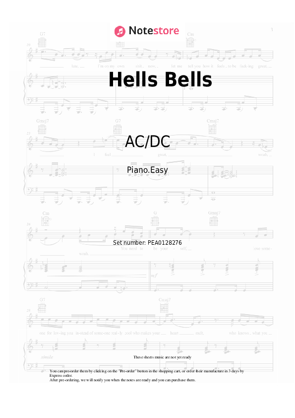 Hells Bells piano sheet music easy AC/DC in Piano.Easy