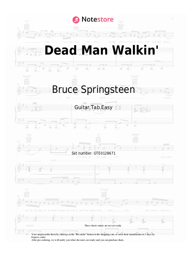 Bruce Springsteen Dead Man Walkin' guitar chords and tabs in Note