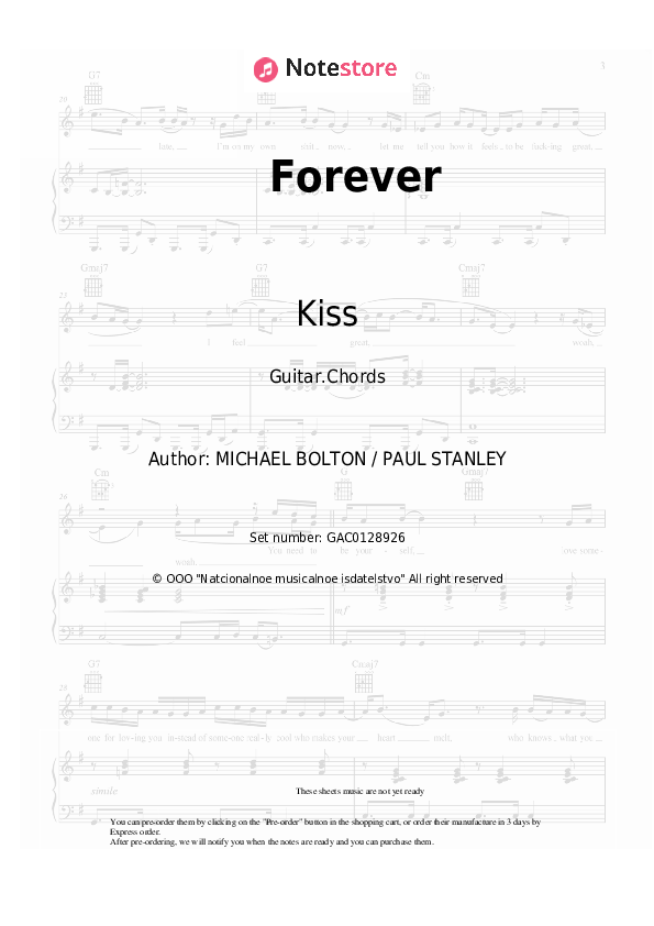 Kiss Forever guitar chords and tabs in Guitar.Chords SKU GAC0128926