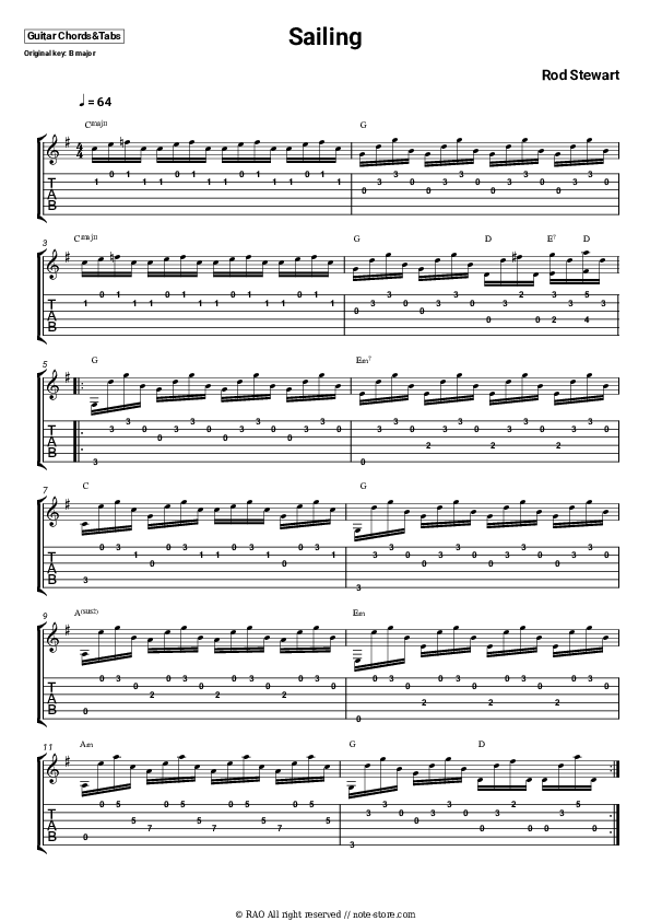 Sailing chords and tabs Rod Stewart in Guitar.Chords