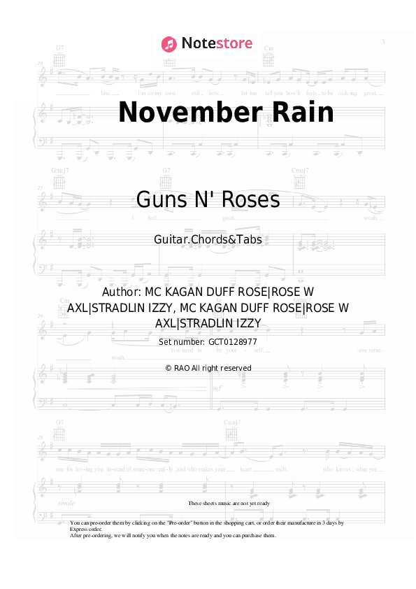Guns N' Roses November Rain guitar chords and tabs in