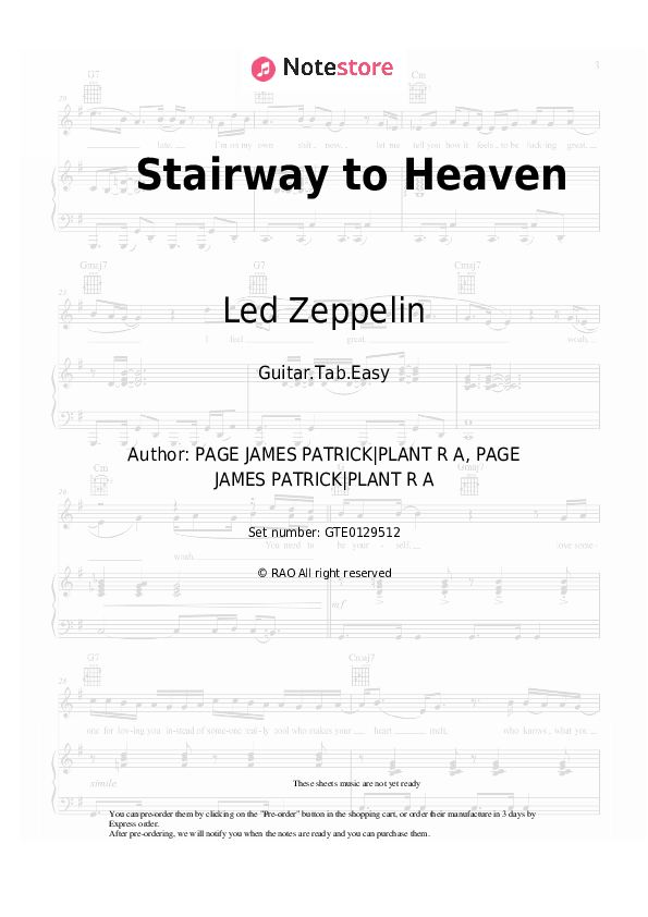 Led Zeppelin Stairway to Heaven guitar chords and tabs in NoteStore