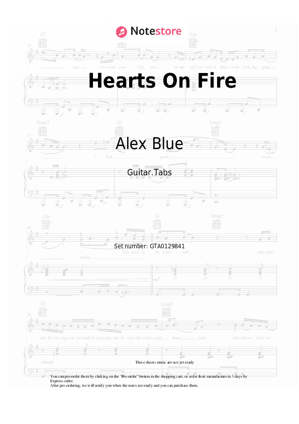 Alex Blue Hearts On Fire guitar chords and tabs in