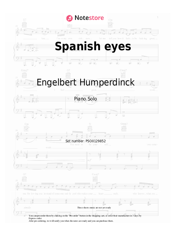 Spanish eyes piano sheet music Engelbert Humperdinck in Piano.Solo SKU PSO0129852