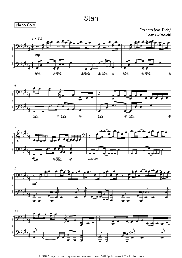 Eminem, Dido Stan piano sheet music in Piano.Solo SKU PSO0012940