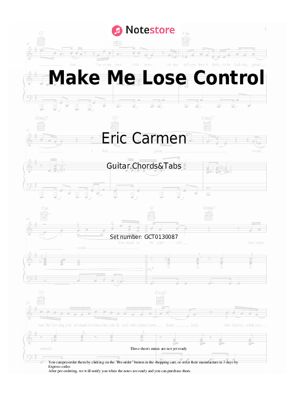 Eric Carmen Make Me Lose Control chords, guitar tabs on NoteStore