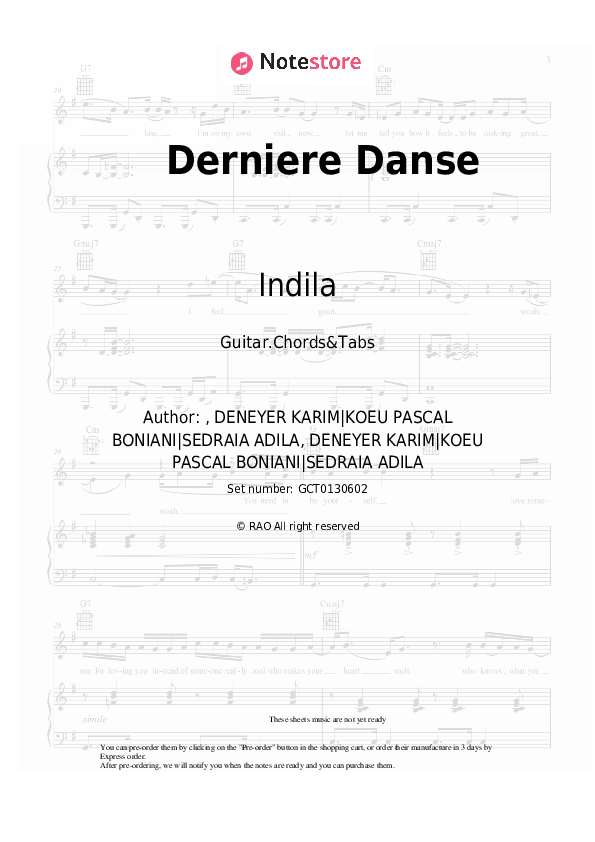 Indila Derniere Danse guitar chords and tabs in
