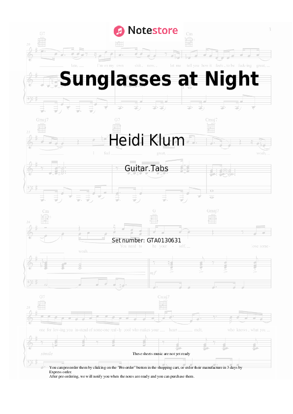 Heidi Klum Sunglasses at Night guitar chords and tabs in NoteStore