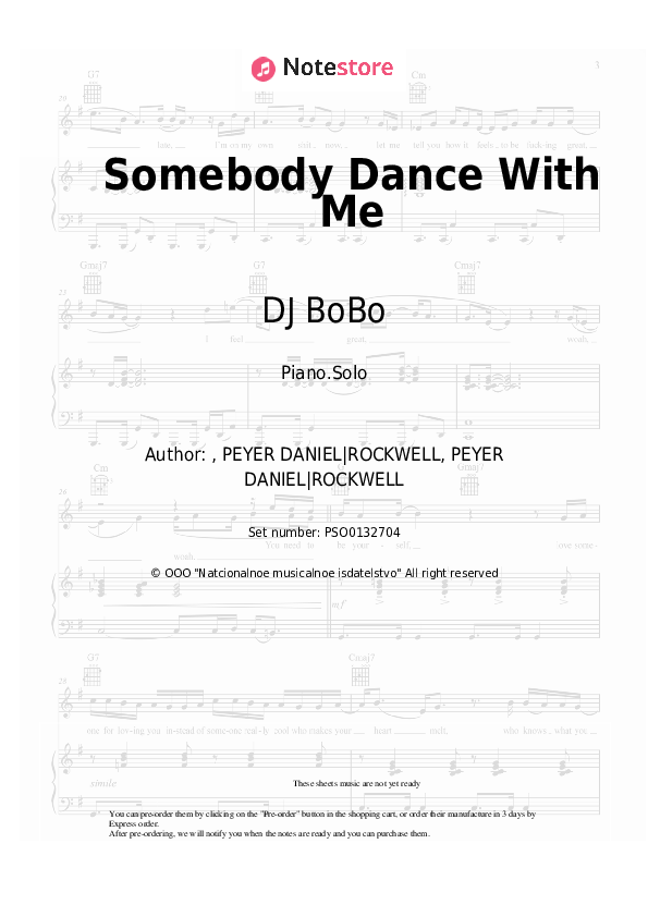 DJ BoBo Somebody Dance With Me piano sheet music in