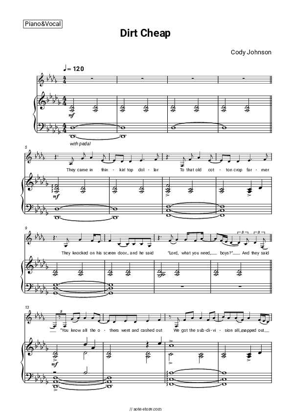 Cody Johnson Dirt Cheap piano sheet music in Piano