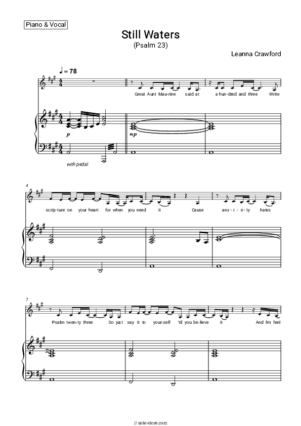 Still Waters (Psalm 23) piano sheet music and voice Leanna Crawford in Piano