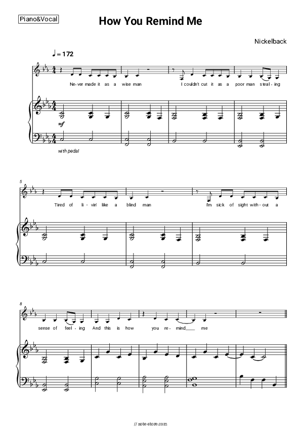 How You Remind Me piano sheet music and voice Nickelback in NoteStore