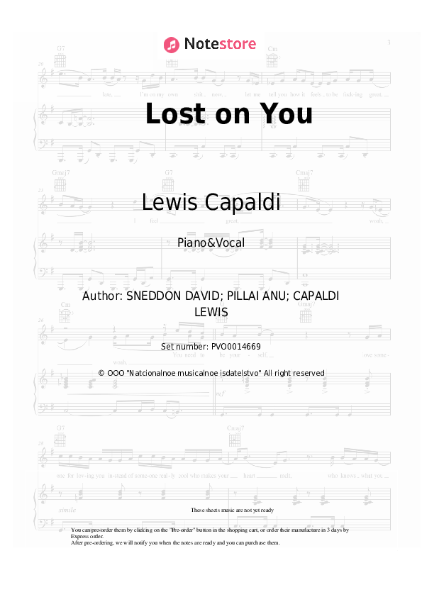 Lewis Capaldi Lost on You sheet music for piano with letters download