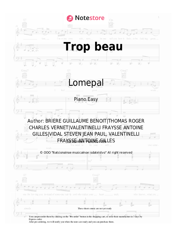 Lomepal Trop beau piano sheet music in Piano.Easy