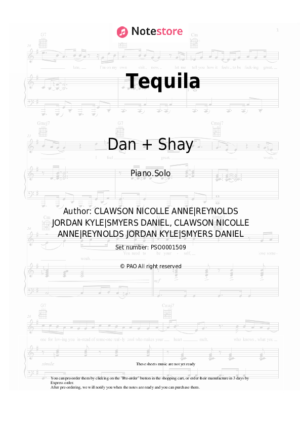 Dan + Shay Tequila piano sheet music in Piano.Solo