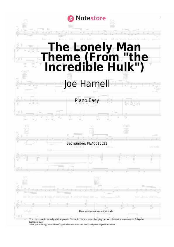 Joe Harnell The Lonely Man Theme (From the Incredible Hulk) piano