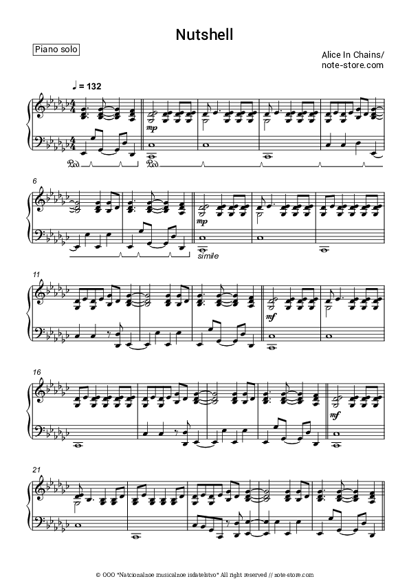 Nutshell piano sheet music Alice in Chains in Piano.Solo SKU PSO0018347