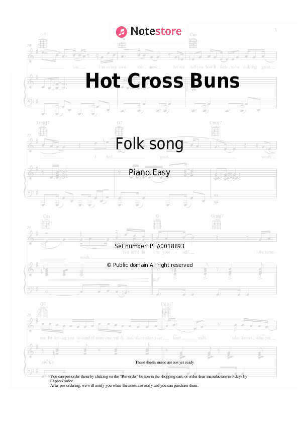Folk song Hot Cross Buns piano sheet music in Piano