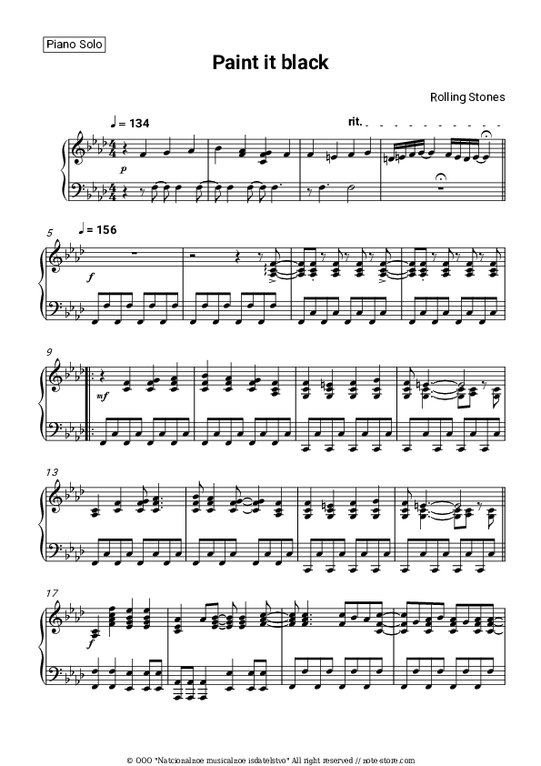 The Rolling Stones Paint It Black piano sheet music in