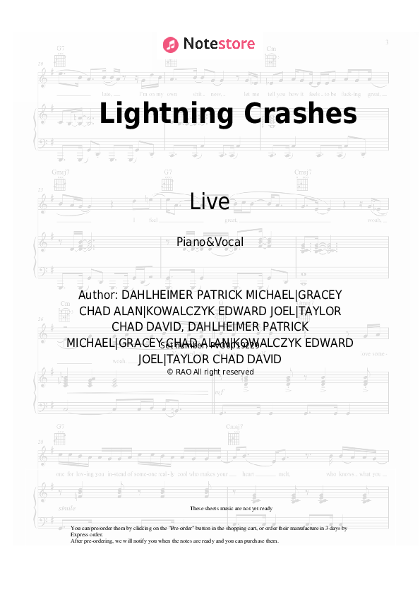 Live Lightning Crashes piano sheet music in Piano
