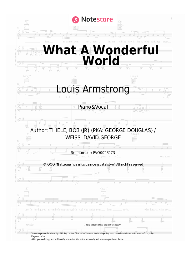 What A Wonderful World piano sheet music and voice Louis Armstrong in