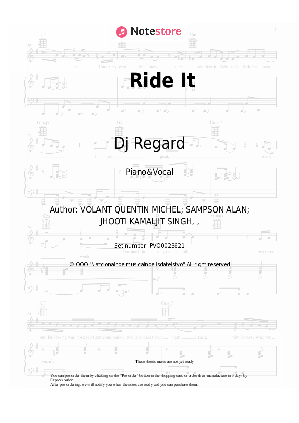 Dj Regard Ride It sheet music for piano with letters download Piano