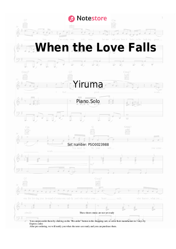When the Love Falls piano sheet music Yiruma in Piano