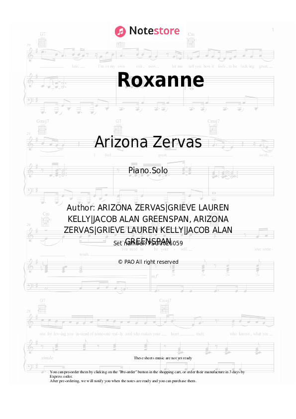 Arizona Zervas Roxanne piano sheet music in Piano