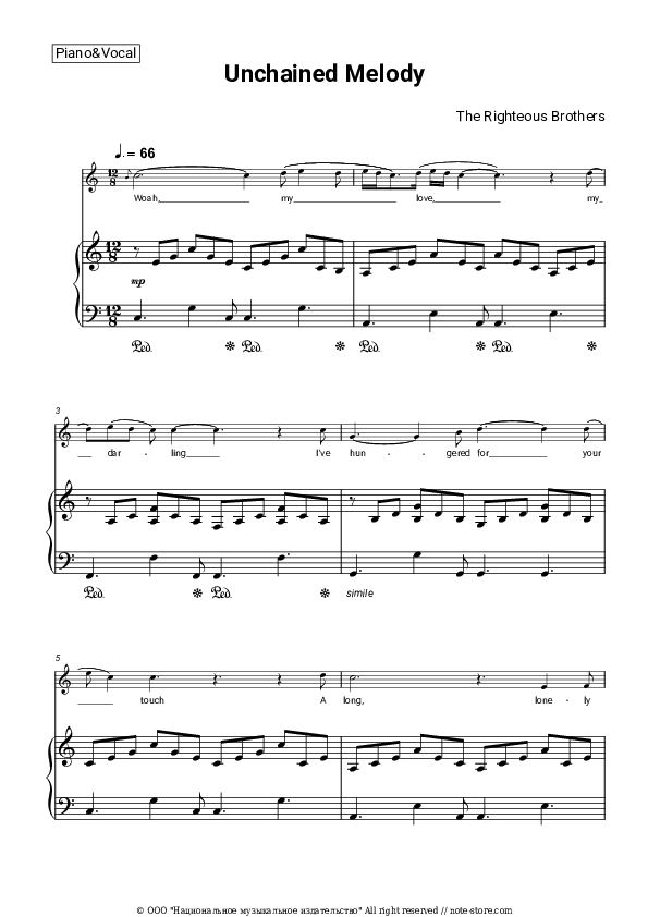 The Righteous Brothers Unchained Melody piano sheet music in Note