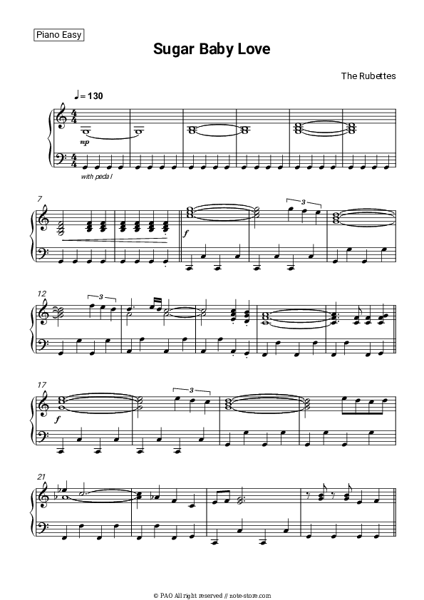 The Rubettes Sugar Baby Love piano sheet music in