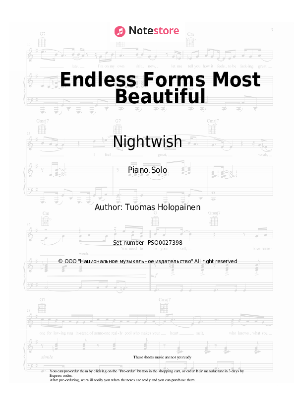Nightwish Endless Forms Most Beautiful piano sheet music in Note