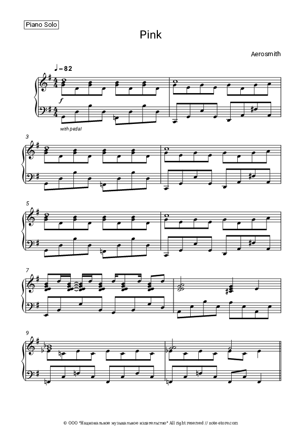 Aerosmith Pink piano sheet music in Piano.Solo SKU
