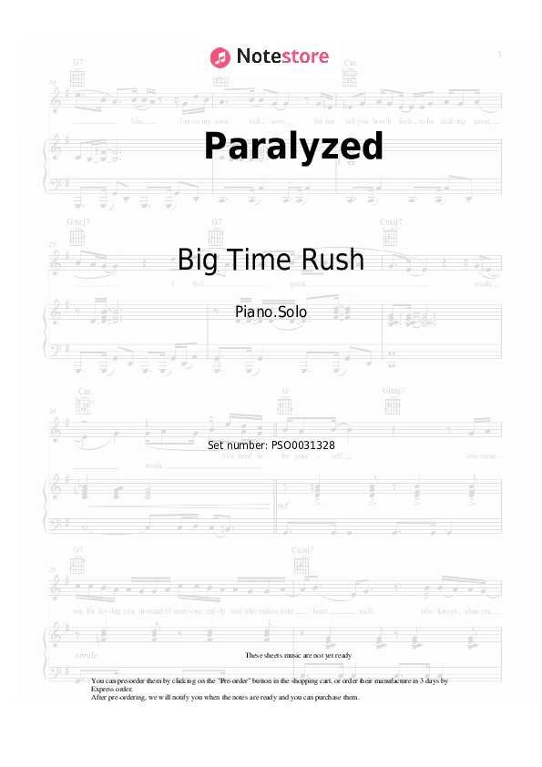 Big Time Rush Paralyzed piano sheet music in Piano