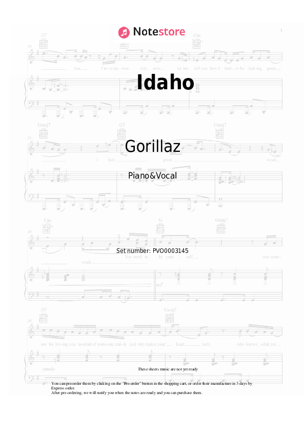 Gorillaz Idaho piano sheet music in Piano&Vocal SKU