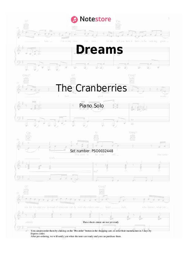 Dreams piano sheet music The Cranberries in Piano.Solo