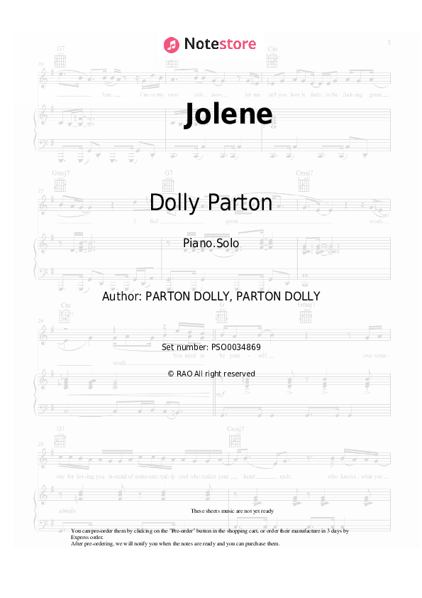 Dolly Parton Jolene piano sheet music in Piano.Solo