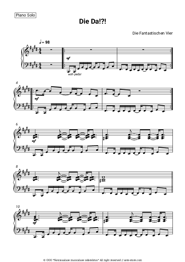 Die da!?! piano sheet music Die Fantastischen Vier in