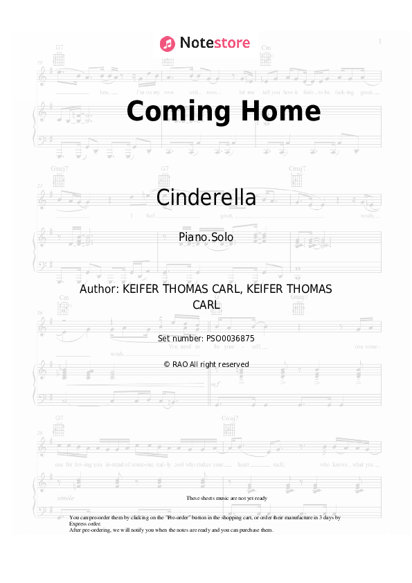 Coming Home piano sheet music Cinderella in Piano.Solo
