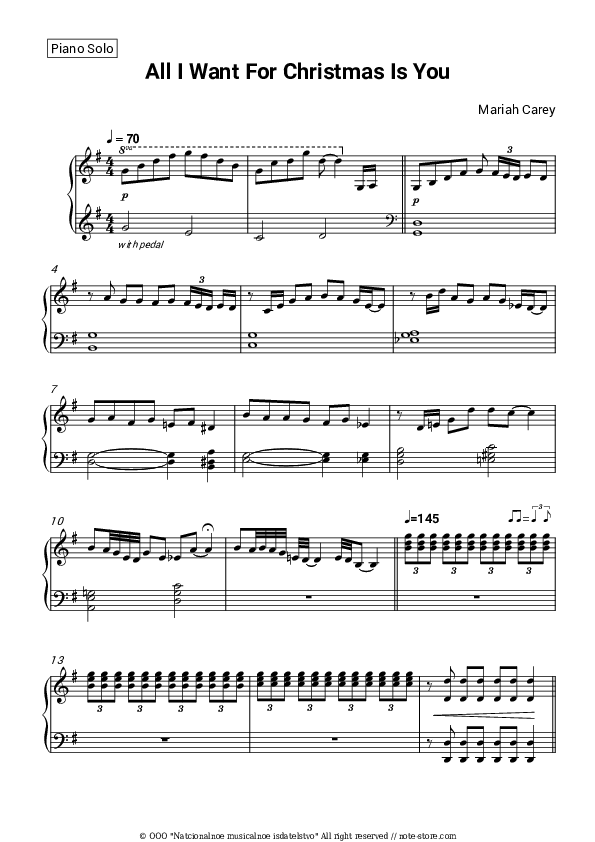 Mariah Carey All I Want for Christmas Is You piano sheet music on